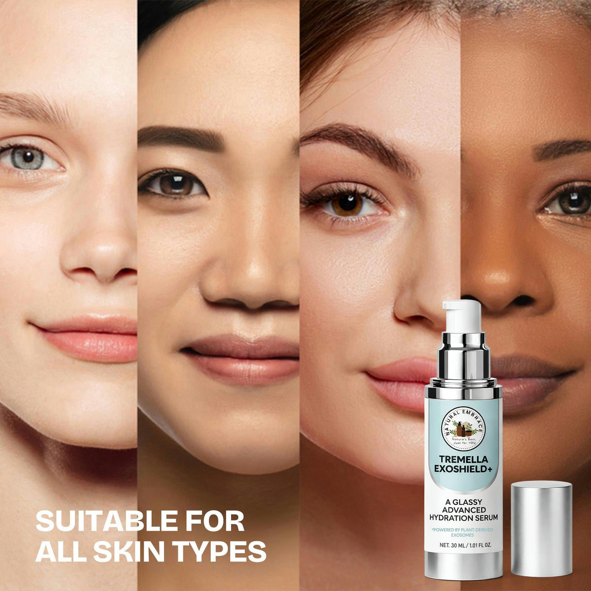 Natural Embrace Tremella Exoshield+ 3-in-1 | Hydrating Lift Serum, Exosome Glow Booster & Glass Skin Primer For sensitive and normal skins