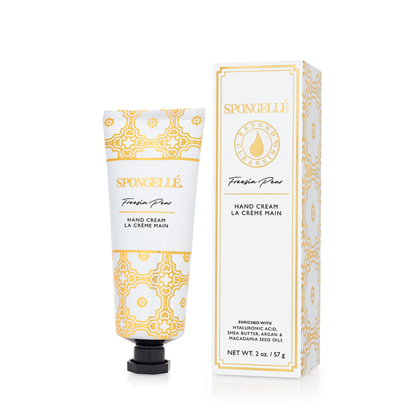 Spongellé Freesia Pear hand cream in its box