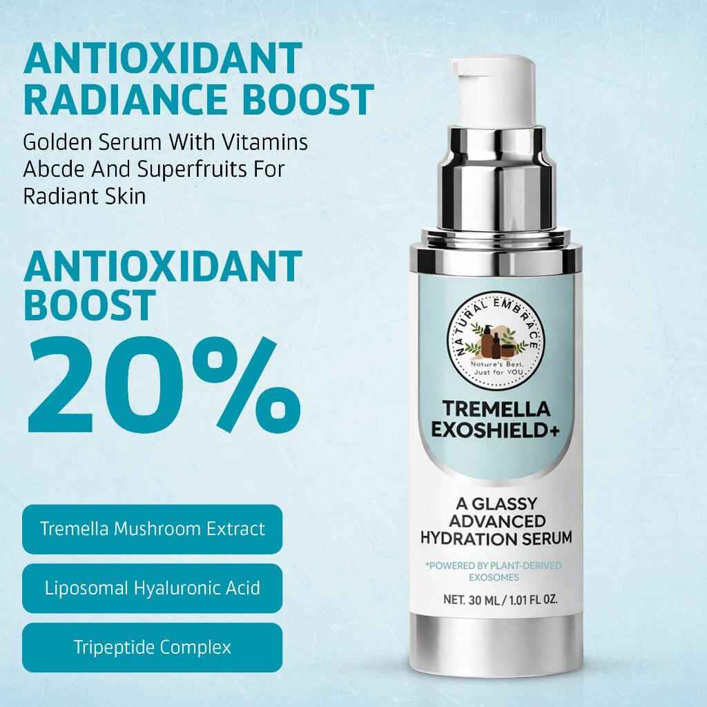 Natural Embrace Tremella Exoshield+ 3-in-1 | Hydrating Lift Serum, Exosome Glow Booster & Glass Skin Primer For sensitive and normal skins