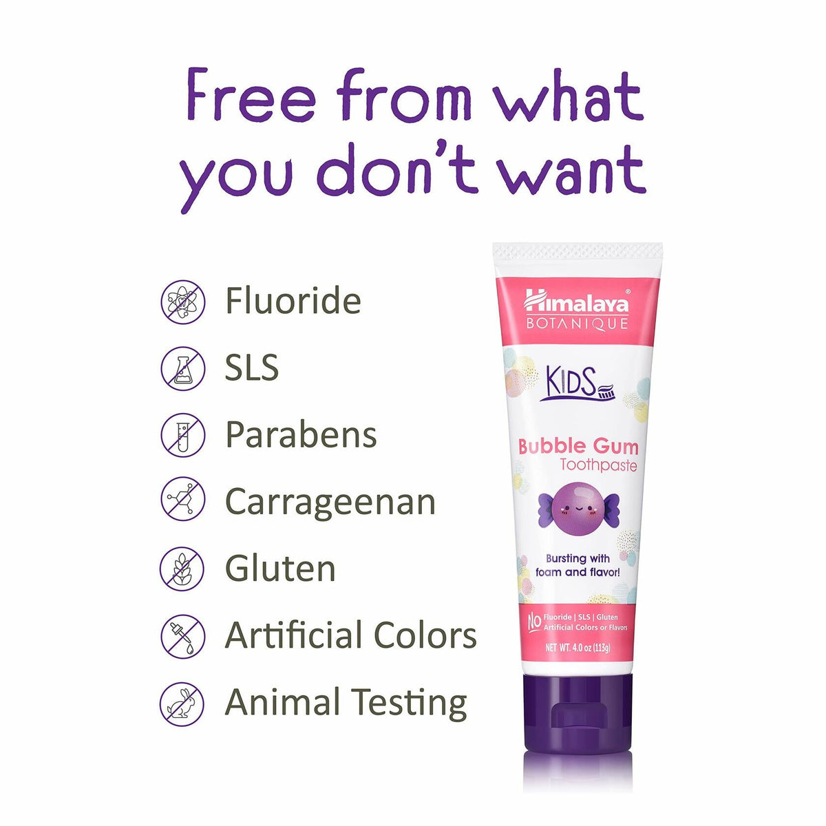 Himalaya Botanique Kids Toothpaste Herbal Bubble Gum Flavor Fluoride-Free 4oz
